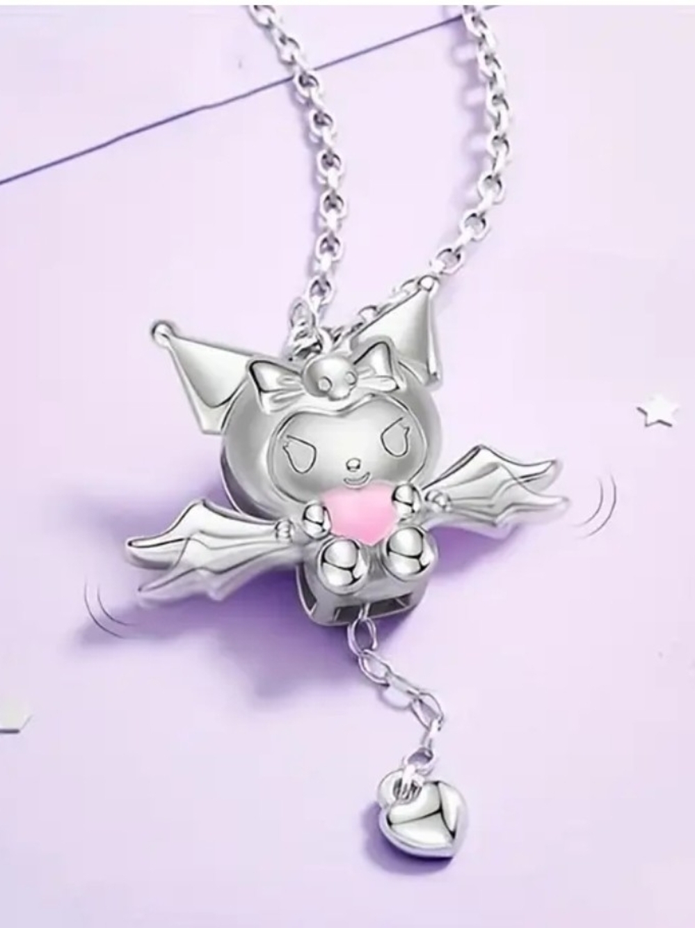Kids Kuromi Necklace with Pink Heart And Ring Set